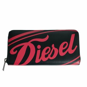 新品 未使用 DIESEL ディーゼル レザー ラウンドファスナー 長財布 ロングウォレット 箱付き X08437 P4447 T8013 ブラック×レッド J0402