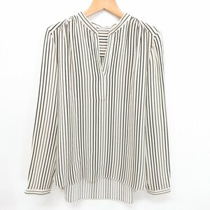 Ballsey Ballsey Tomorrowland stripe pattern silk 100% Skipper long sleeve pull over shirt blouse 38 white × black *