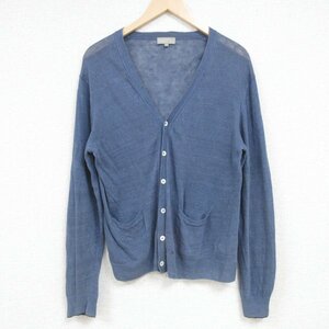  beautiful goods MARGARET HOWELL Margaret Howell linen100% thin long sleeve V neck cardigan M navy *