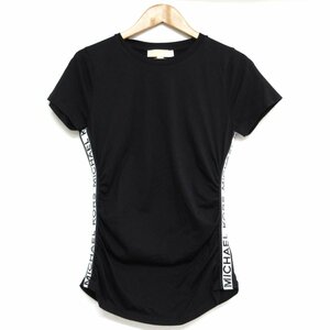 美品 23SS MICHAEL KORS マイケルコース サイドロゴライン ギャザーストレッチ 半袖 Tシャツ カットソー S ブラック