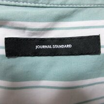 良品 JOURNAL STANDARD ジャーナルスタンダード ストライプ柄 スタンドカラー 長袖 シャツワンピース ホワイト×グリーン_画像8