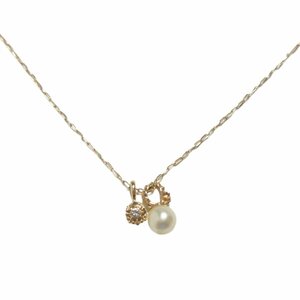  beautiful goods NOJESS Nojess K10YG×0.02CT 1P diamond pearl chain necklace yellow gold *