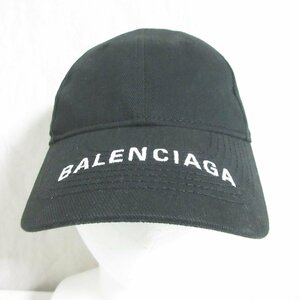 美品 BALENCIAGA バレンシアガ ロゴ刺繍 ベースボールキャップ 帽子 L ブラック ◆