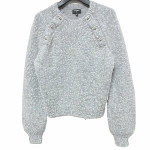  as good as new 21B CHANEL Chanel alpaca Turn lock here Mark long sleeve shaggy knitted sweater P71371 size 34 gray *