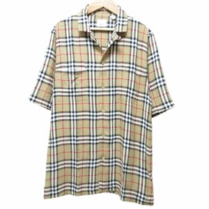 新品同様 BURBERRY バーバリー ヴィンテージチェック ノバチェック 半袖 オープンカラーシャツ XS ベージュ系