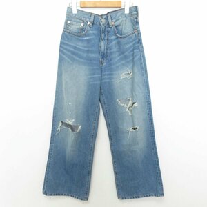 美品 23SS アパルトモン ドゥーズィエムクラス DENIMIST デニミスト TERI WIDELEG JEANS ダメージ加工 デニムパンツ 24 ライトブルー ◆