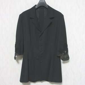 良品 98SS YOHJI YAMAMOTO ヨウジヤマモト ヴィンテージ ウール100％ 袖装飾 シングルジャケット FJ-J24-100 S ブラック ◆