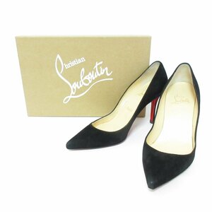 美品 Christian Louboutin クリスチャンルブタン スエードレザー ポインテッドトゥ ヒール パンプス 36 1/2 約23.5cm ブラック ◆