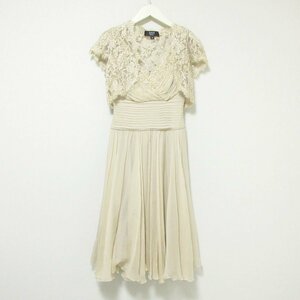  superior article TADASHI SHOJItadasi show ji no sleeve One-piece × race bolero long height dress set ensemble 0/4 beige *