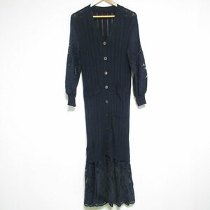  beautiful goods 21SS Diagram Diag Ram Grace Continental long sleeve maxi height cut Work embroidery knitted One-piece 36 navy *
