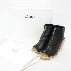 美品 CELINE セリーヌ フィービー期 レザー ウェッジソール フロントジップ サンダル ブーティ サイズ36 約23cm ブラック ◆