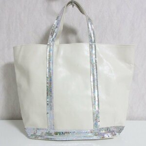  прекрасный товар Vanessabruno Vanessa Bruno кожа украшен блестками большая сумка ручная сумочка "теплый" белый *