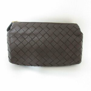 新品同様 BOTTEGA VENETA ボッテガヴェネタ イントレチャートレザー ミニポーチ ブラウン ◆