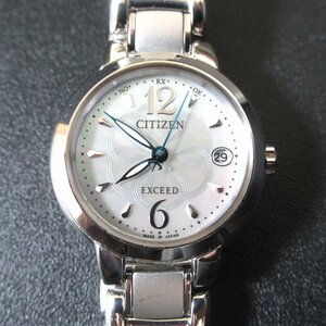 美品 CITIZEN シチズン EXCEED エクシード エコドライブ 3針式+デイト レディースウォッチ 腕時計 H058-T020551 ホワイトシェル文字盤