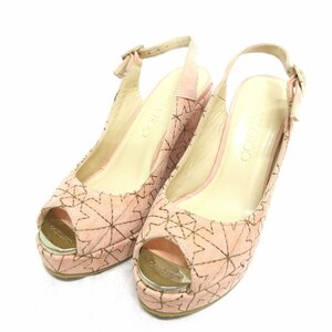 未使用 JIMMY CHOO ジミーチュウ スエード スターステッチ ウエッジソール オープントゥ サンダル 34 22.0cm相当 ピンク