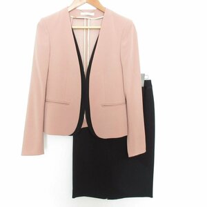  beautiful goods BEIGE Bay jiCindy Cyndy double color no color jacket + knees height skirt setup suit 2 pink × black *