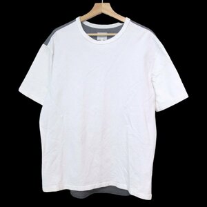 美品 CURLY&Co カーリー 異素材切替 チェック クルーネック 半袖 Tシャツ カットソー 3 ホワイト×グレー