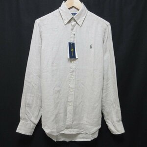 未使用 RALPH LAUREN ラルフローレン CLASSIC FIT リネン100％ 長袖 ボタンダウンシャツ XS ベージュ