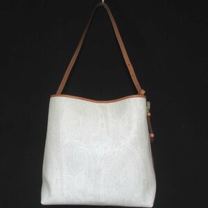  beautiful goods ETRO Etro peiz Lee pattern PVC× leather one shoulder bag pouch attaching white × beige 