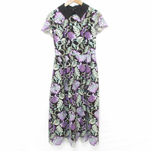  unused 23AW Grace Class Grace Class short sleeves knee under height olientaru flower embroidery One-piece size F purple × black *