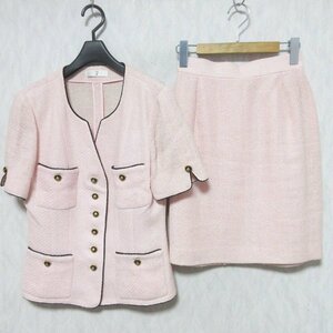 良品 Miss J ミスジェイ 半袖 ツイードジャケット+スカート セットアップ スーツ 63-90 ピンク ◆