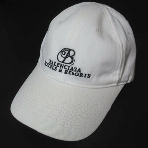 美品 BALENCIAGA バレンシアガ HOTELS&RESORTS 刺繍 ベルクロバック キャップ 帽子 L 59cm ホワイト