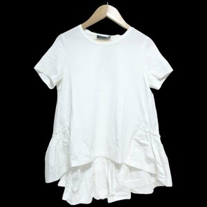 美品 YOKO CHAN ヨーコチャン バックヘム フリルギャザー クルーネック 半袖 Tシャツ カットソー YCT-219-026 38 Mサイズ相当 ホワイト