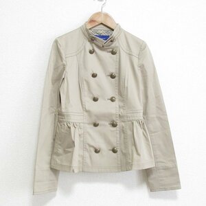 美品 BURBERRY BLUE LABEL バーバリーブルーレーベル ダブル スタンドカラー フレア ジャケット ショートコート 36 ベージュ ◆