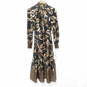  unused 23AW Grace Continental online complete sale model long sleeve maxi height retro flower print One-piece size 36 black *
