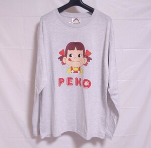 不二家 ペコちゃん フロントプリント 長袖 Ｔシャツ プルオーバー グレー メンズ 3Lサイズ