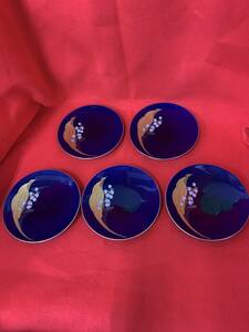 N482　和食器　深川製磁　有田焼　銘々皿　５枚揃　小皿　青色　伝統工芸　すずらん