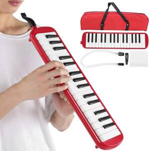 赤 鍵盤ハーモニカ 持ち運びやすい 安全で無害 メロディピアノ 32鍵 鍵盤ハーモニカ楽器 幼稚園（ハンドバッグのベルトの色ランダ