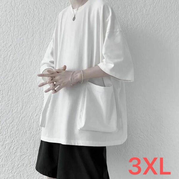 JUAS006メンズTシャツ ティーシャツ 韓国 半袖 丸首 大きいサイズ オーバーサイズ 大きいポケット 夏 メンズファッション