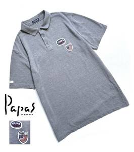 極美品【定価2万超】Papas＋ パパス プラス ポロシャツ L メンズ ロゴ刺繍ワッペン クールマックス 送料370円【着心地抜群の一枚】日本製 