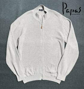 美品【定価4万】Papas+ パパス プラス カシミヤ ニット ジップジャケット L カーディガン コットン メンズ【着心地抜群の一着】薄紫 日本製