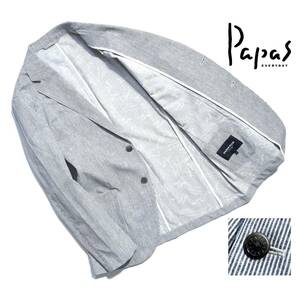 極美品【定価6.6万】Papas + パパス プラス マイクロクール ドットモナリザ プリントジャケット L メンズ ストライプ 裏地ロゴ 23ss 日本製