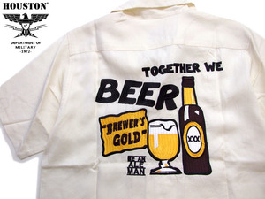 新品 ヒューストン ボーリングシャツ 白XL 総刺繍 HOUSTON ビール柄シャツ BEER メンズシャツ アロハ 40660