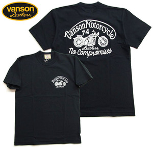 新品 VANSON バンソン 半袖Tシャツ 黒L メンズtシャツ 070 Motorcycle 74 ハーレー半袖t カットソー