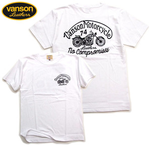 新品 VANSON バンソン 半袖Tシャツ 白L メンズtシャツ 070 Motorcycle 74 ハーレー半袖t 新着 カットソー