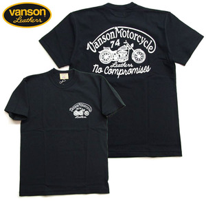 新品 VANSON バンソン 半袖Tシャツ 黒M メンズtシャツ 070 Motorcycle 74 ハーレー半袖t カットソー
