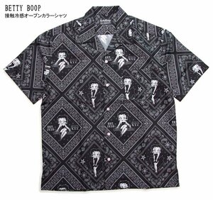 新品 ベティー 接触冷感オープンカラーシャツ 黒XL バンダナ柄 BETTY BOOP ペイズリー柄半袖シャツ 110