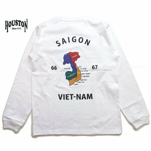 SALE セール 新品 HOUSTONスーベニアロングＴシャツ 白M ヒューストン MAP柄 地図柄 ミリタリー メンズ ロンt カットソー 22153 新着