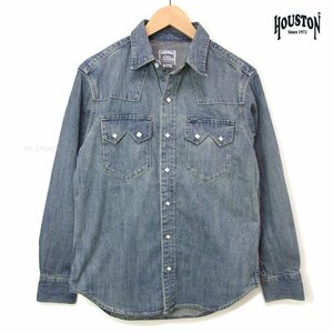 新品 HOUSTON ウエスタンデニムシャツ XL ブリーチ ヒューストン メンズ デニムシャツ ビンテージ カジュアルシャツ ミリタリー 986 新着