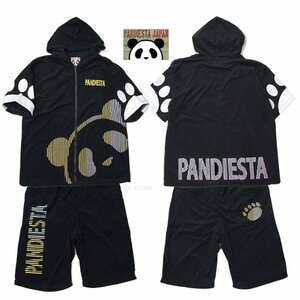 新品 パンディエスタ パーカーセットアップ 黒L パンダパーカ＆パンツ上下セット 男女兼用 パイル生地 PANDIESTA 554560 新着