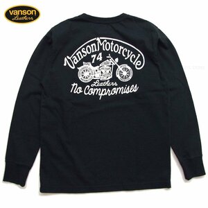 新品 VANSON バンソン ロングTシャツ 黒L 新品 ハーレー バイクシルエット メンズt ロンt 164 バイカーtシャツ カットソー 新着