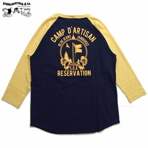 新品 ダルチザン ラグラン7分袖Ｔシャツ 紺黄L 日本製 メンズ7分丈tシャツ STUDIO D' ARTISAN メンズt カットソー 8130B 新着