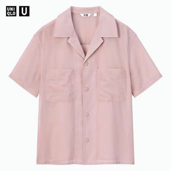ユニクロ シアーコットンシャツ（半袖） ピンク L 開襟シャツ