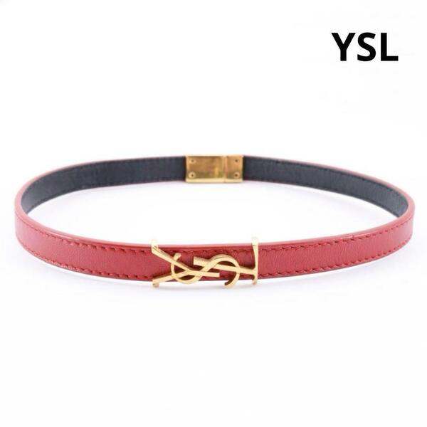 イヴサンローラン　カサンドラロゴ　YSL　レザー　チョーカー　レッド系　赤