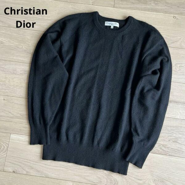 クリスチャンディオール　カシミヤ100%　ロゴ刺繍　長袖ニット　セーター　黒
