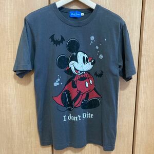ミッキーマウス Tシャツ 半袖 ディズニー Disney プリントTシャツ グレー 灰色 スタンディングミッキー